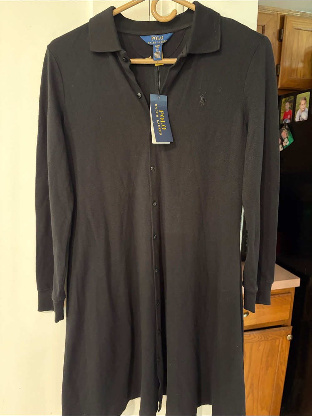 Polo by Ralph Lauren Black Button-Front Shirt Dress XL 16 kids adorable!